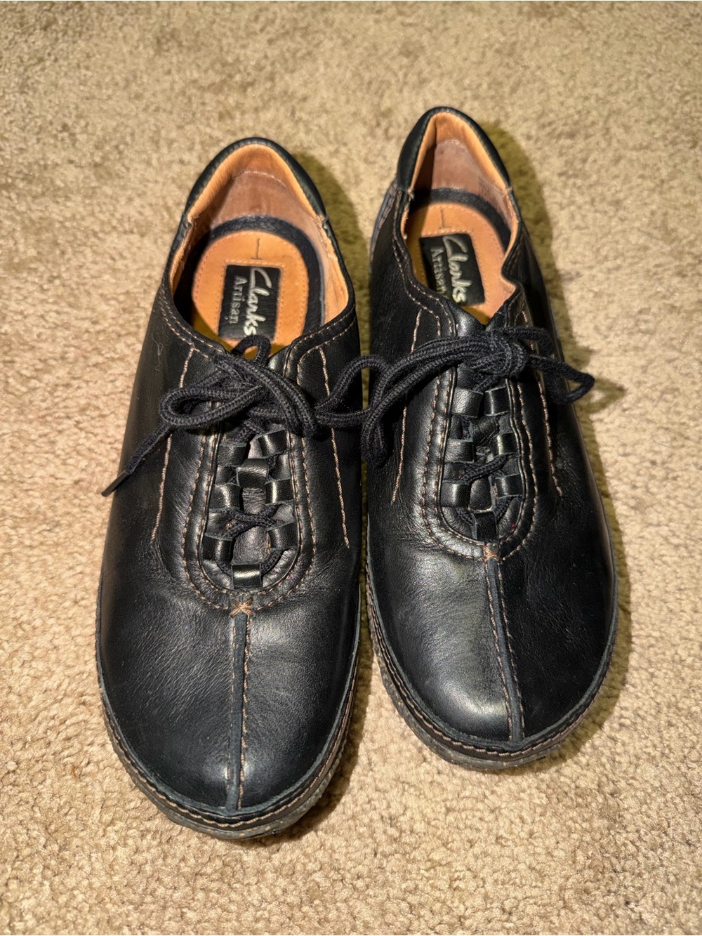 Clarks Black Leather Lace-Up Oxfords